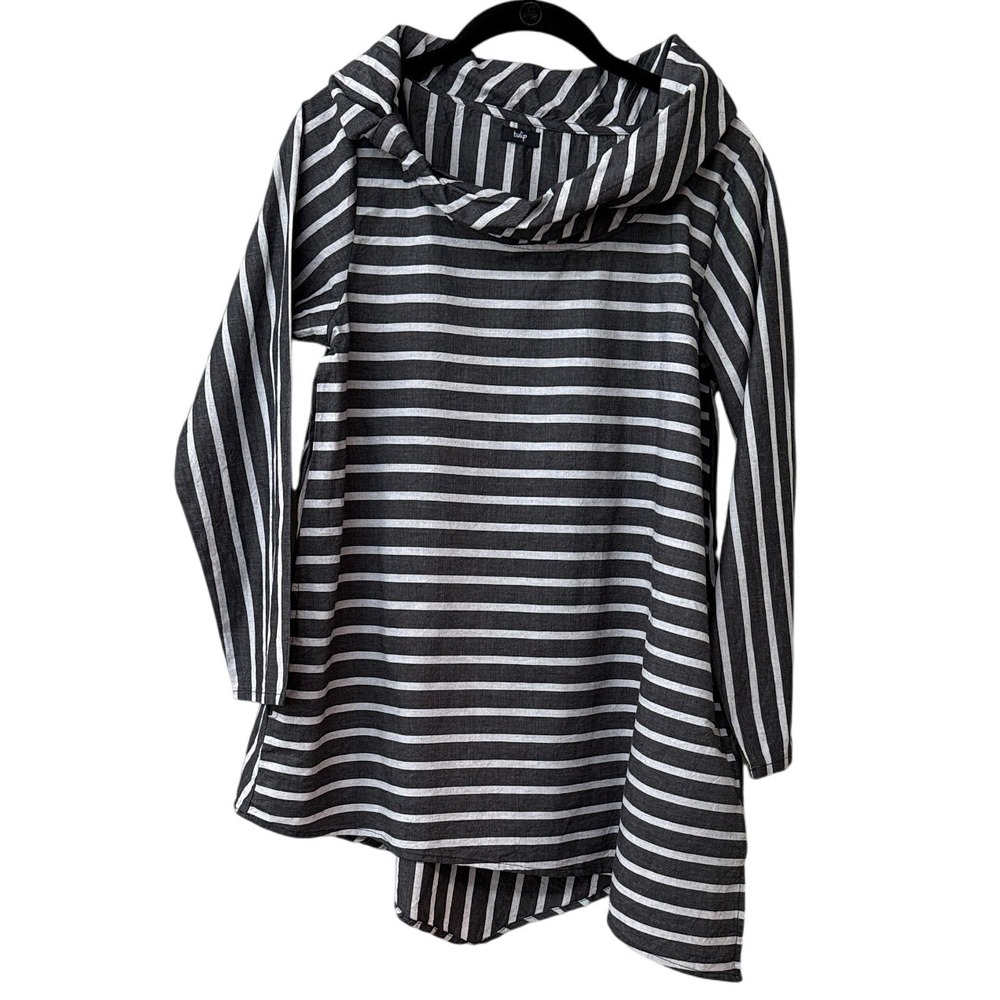 Tulip Striped Tunic Top Cowl Neck Long Sleeve Asymmetric Hem Women | XS | EUC